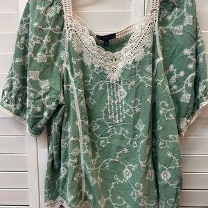 Democracy Sage Green Embroidered Blouse